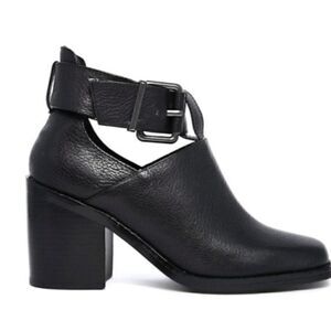 Shelly's London Reversible Adjustable Buckle Strap Block Heel Leather Booties